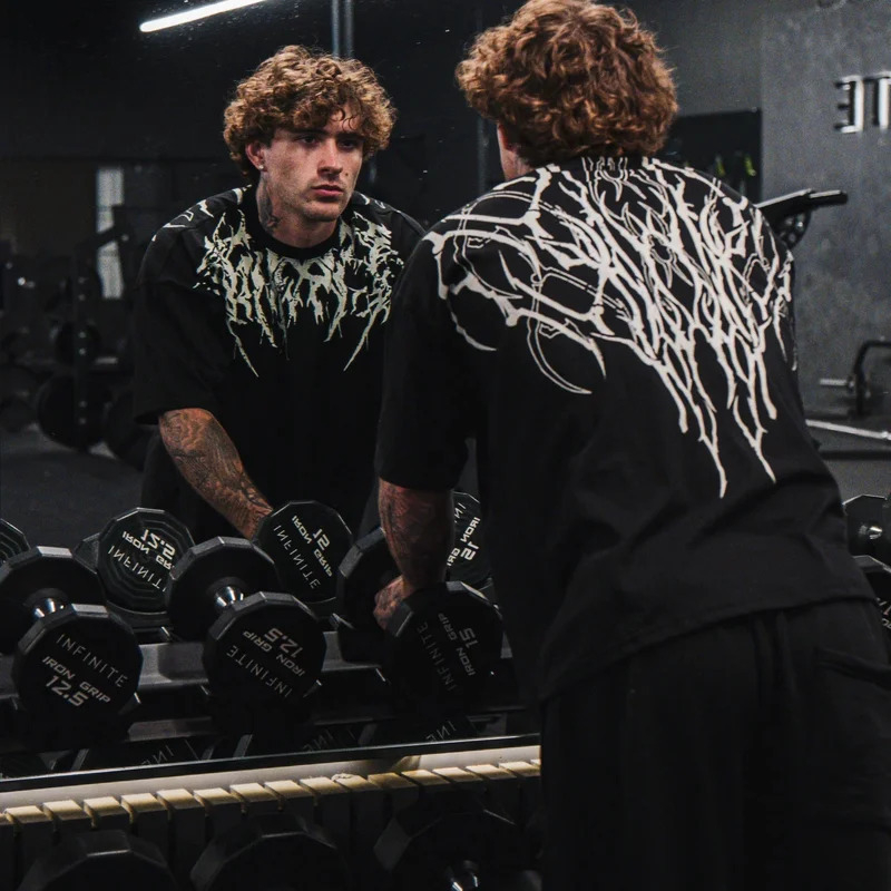 Majica s 3D printom, labav kroj, okrugli izrez, kratki rukavi, poliesterska smjesa