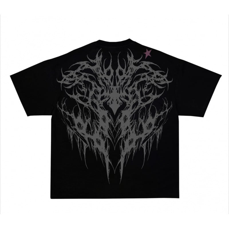 Majica s 3D printom, labav kroj, okrugli izrez, kratki rukavi, poliesterska smjesa