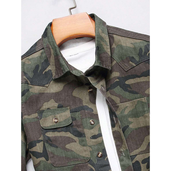 Vīriešu krekls ar pogām priekšā, kamuflāžas apdruka, sintētisko šķiedru maisījums
