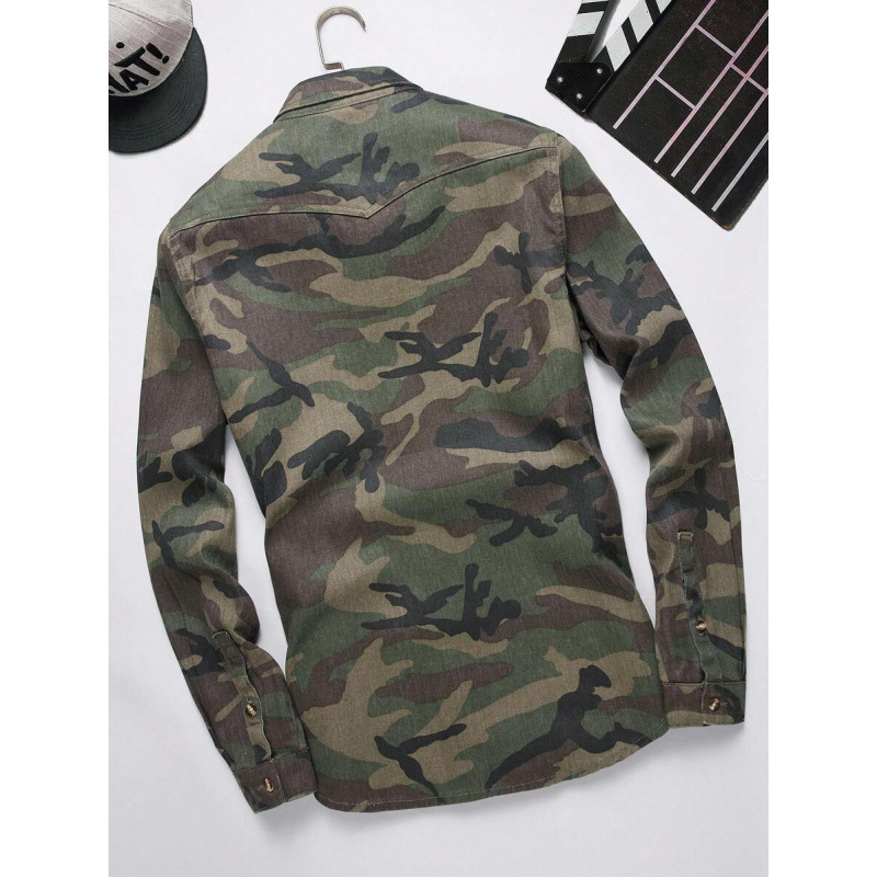Vīriešu krekls ar pogām priekšā, kamuflāžas apdruka, sintētisko šķiedru maisījums