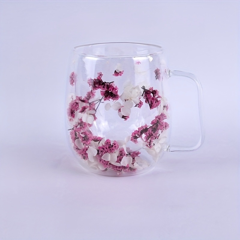 Šalica od borosilikatnog stakla s drškom, dvostrukog zida, dizajn suhih cvjetova, otporna na toplinu