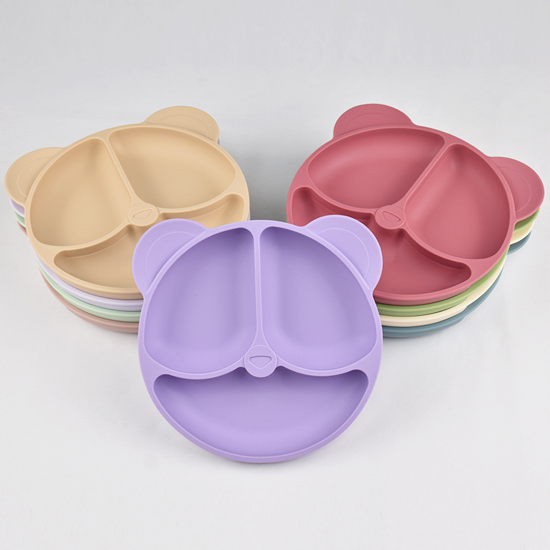 Mate Seal πιάτο από σιλικόνη για παιδιά, πιάτο με θήκες σε σχέδιο αρκούδας, κατάλληλο για τρόφιμα, από 6 μηνών