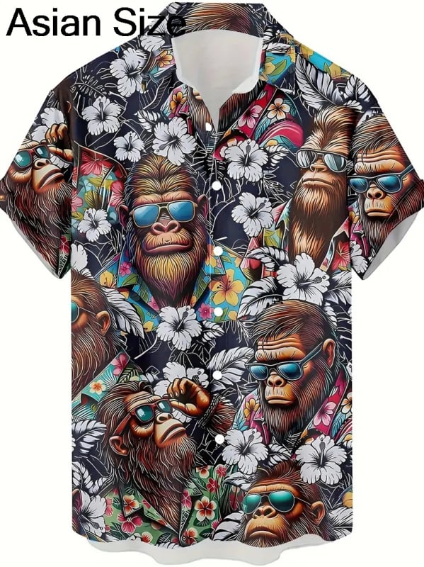 Vyriniai 3D spausdinti marškiniai su gyvūnų grafine spauda (beždžionė, elnias, katė), trumpomis rankovėmis, laisvas kirpimas