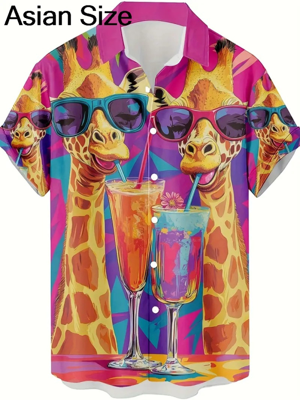 Vyriniai 3D spausdinti marškiniai su gyvūnų grafine spauda (beždžionė, elnias, katė), trumpomis rankovėmis, laisvas kirpimas