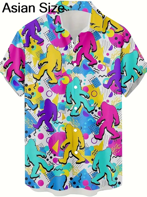 Vyriniai 3D spausdinti marškiniai su gyvūnų grafine spauda (beždžionė, elnias, katė), trumpomis rankovėmis, laisvas kirpimas