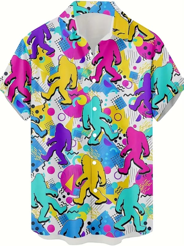 Vyriniai 3D spausdinti marškiniai su gyvūnų grafine spauda (beždžionė, elnias, katė), trumpomis rankovėmis, laisvas kirpimas