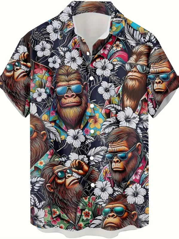 Vyriniai 3D spausdinti marškiniai su gyvūnų grafine spauda (beždžionė, elnias, katė), trumpomis rankovėmis, laisvas kirpimas