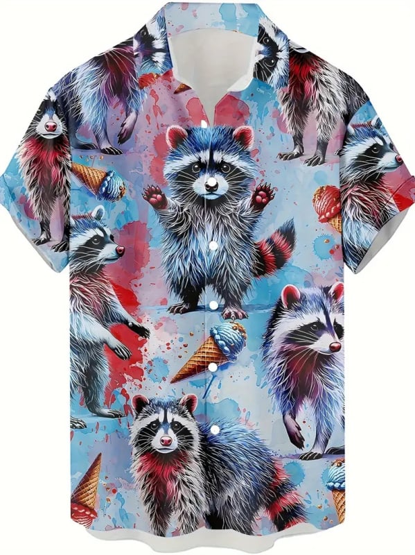 Vyriniai 3D spausdinti marškiniai su gyvūnų grafine spauda (beždžionė, elnias, katė), trumpomis rankovėmis, laisvas kirpimas