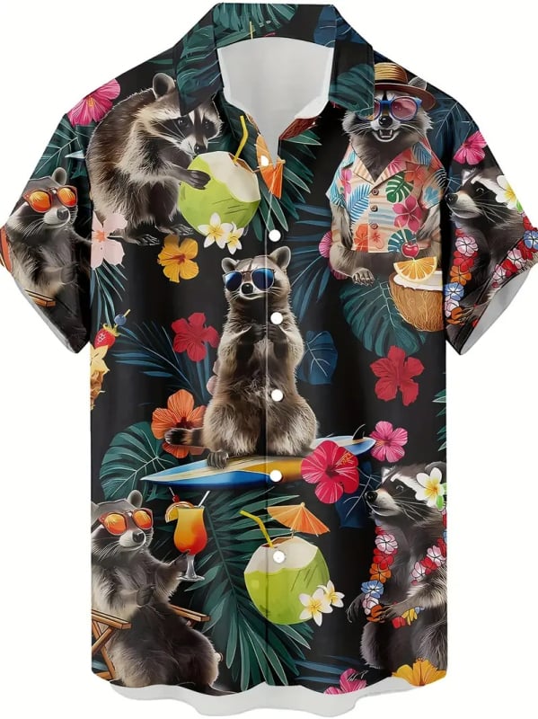 Vyriniai 3D spausdinti marškiniai su gyvūnų grafine spauda (beždžionė, elnias, katė), trumpomis rankovėmis, laisvas kirpimas