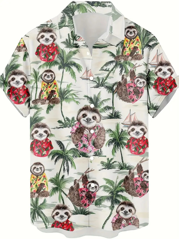 Vyriniai 3D spausdinti marškiniai su gyvūnų grafine spauda (beždžionė, elnias, katė), trumpomis rankovėmis, laisvas kirpimas