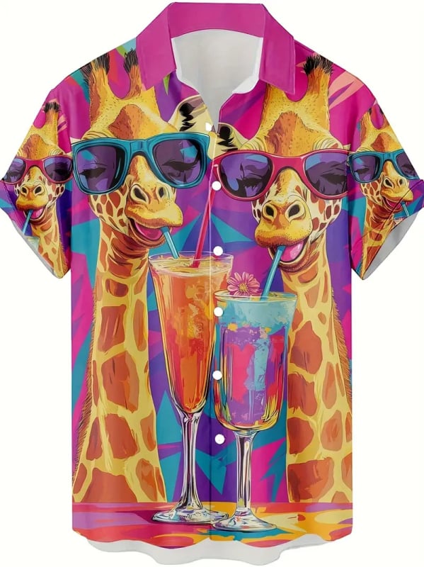 Vyriniai 3D spausdinti marškiniai su gyvūnų grafine spauda (beždžionė, elnias, katė), trumpomis rankovėmis, laisvas kirpimas