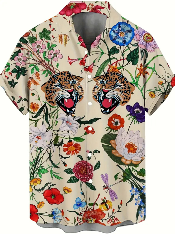 Vyriniai 3D spausdinti marškiniai su gyvūnų grafine spauda (beždžionė, elnias, katė), trumpomis rankovėmis, laisvas kirpimas