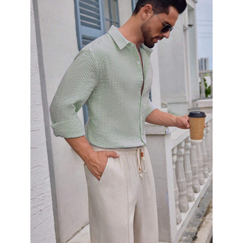 Marškiniai, siauras kirpimas, platus kampas apykaklė, 7/10 rankovė, lina su keturių krypčių elastumu