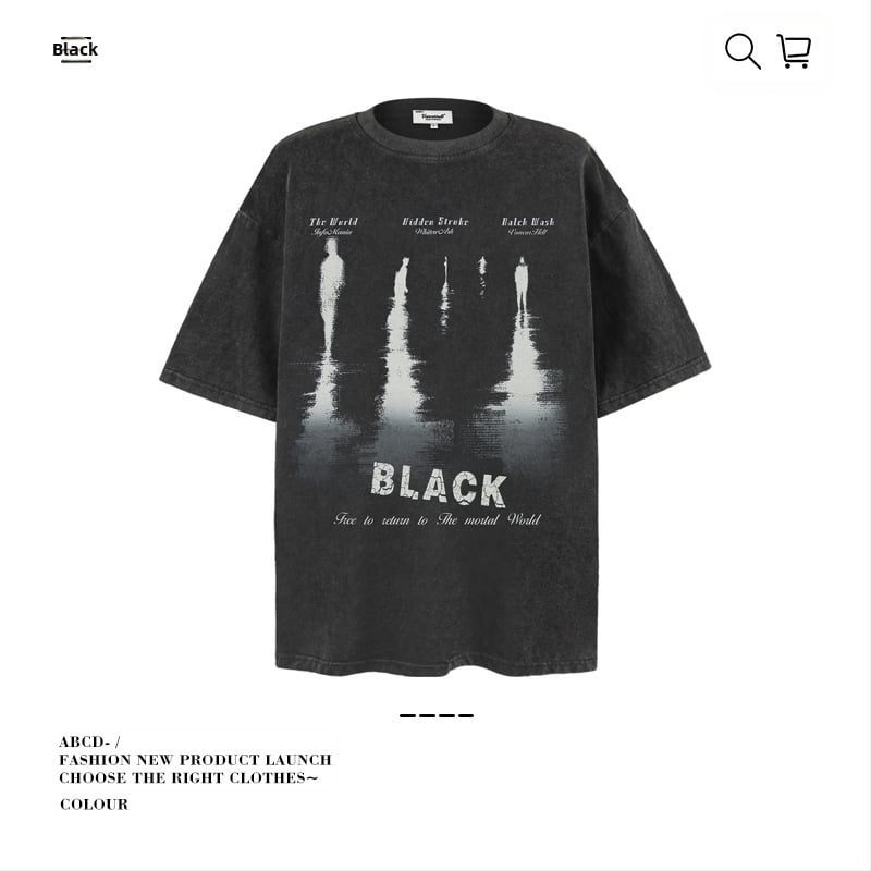 Vintage udobna muška majica, ulični stil, okrugli izrez, kratke rukave, mercerisirana pamuk 96%+