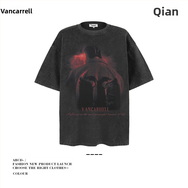 Vintage udobna muška majica, ulični stil, okrugli izrez, kratke rukave, mercerisirana pamuk 96%+