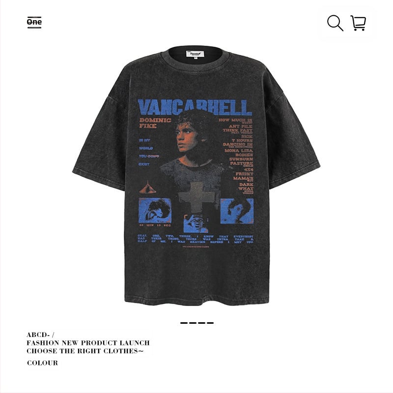 Vintage udobna muška majica, ulični stil, okrugli izrez, kratke rukave, mercerisirana pamuk 96%+