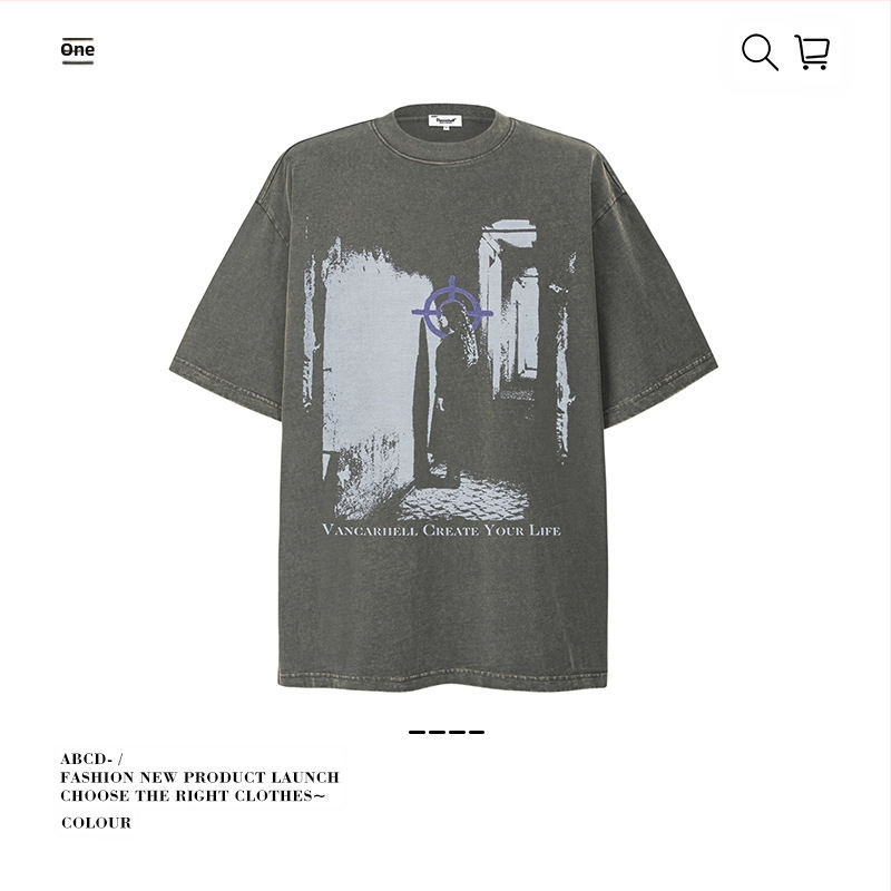 Vintage udobna muška majica, ulični stil, okrugli izrez, kratke rukave, mercerisirana pamuk 96%+