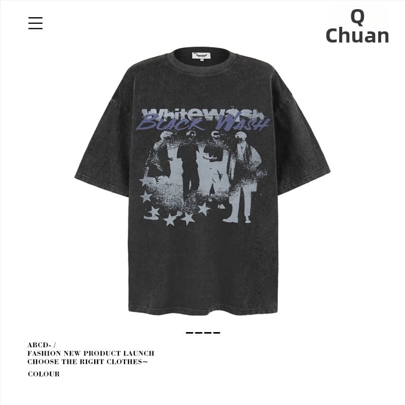 Vintage udobna muška majica, ulični stil, okrugli izrez, kratke rukave, mercerisirana pamuk 96%+