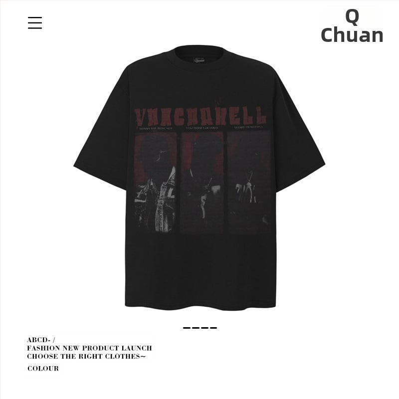 Vintage udobna muška majica, ulični stil, okrugli izrez, kratke rukave, mercerisirana pamuk 96%+