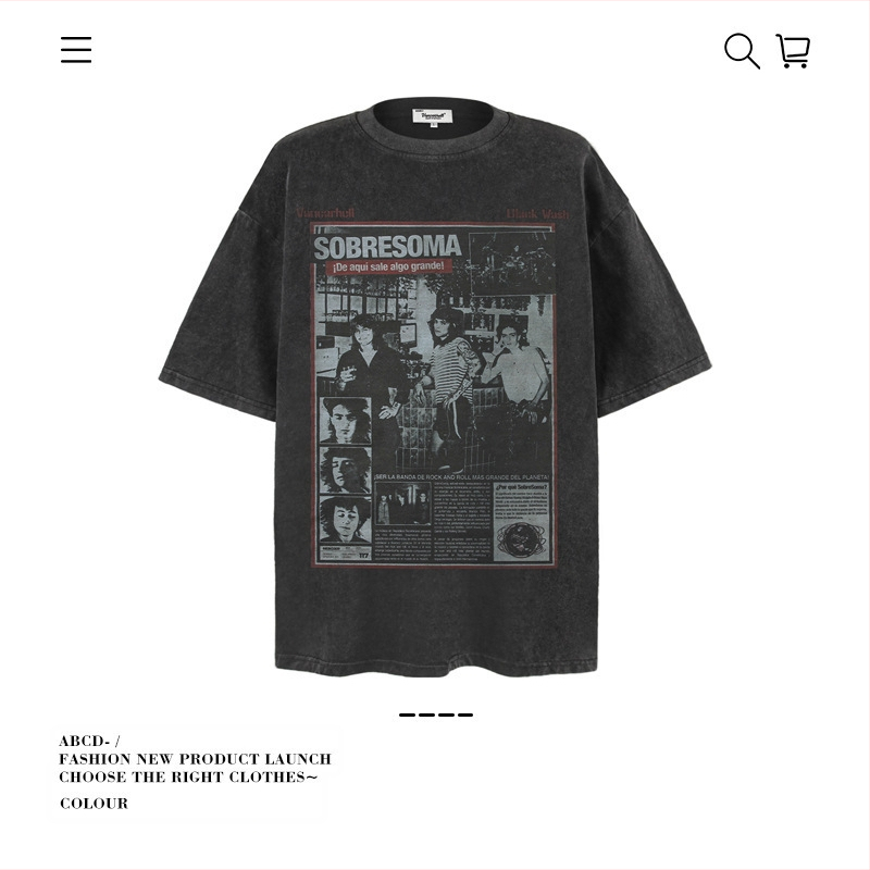 Vintage udobna muška majica, ulični stil, okrugli izrez, kratke rukave, mercerisirana pamuk 96%+