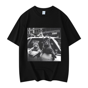 Majica s grafikom mačke, kratki rukav, okrugli izrez, 95% pamuk, toplinski prijenos otiska