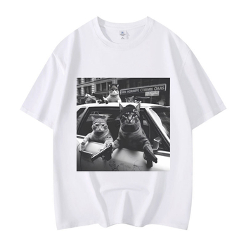 Majica s grafikom mačke, kratki rukav, okrugli izrez, 95% pamuk, toplinski prijenos otiska