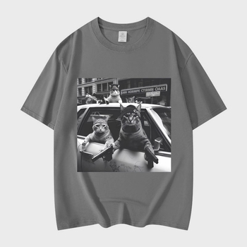 Majica s grafikom mačke, kratki rukav, okrugli izrez, 95% pamuk, toplinski prijenos otiska