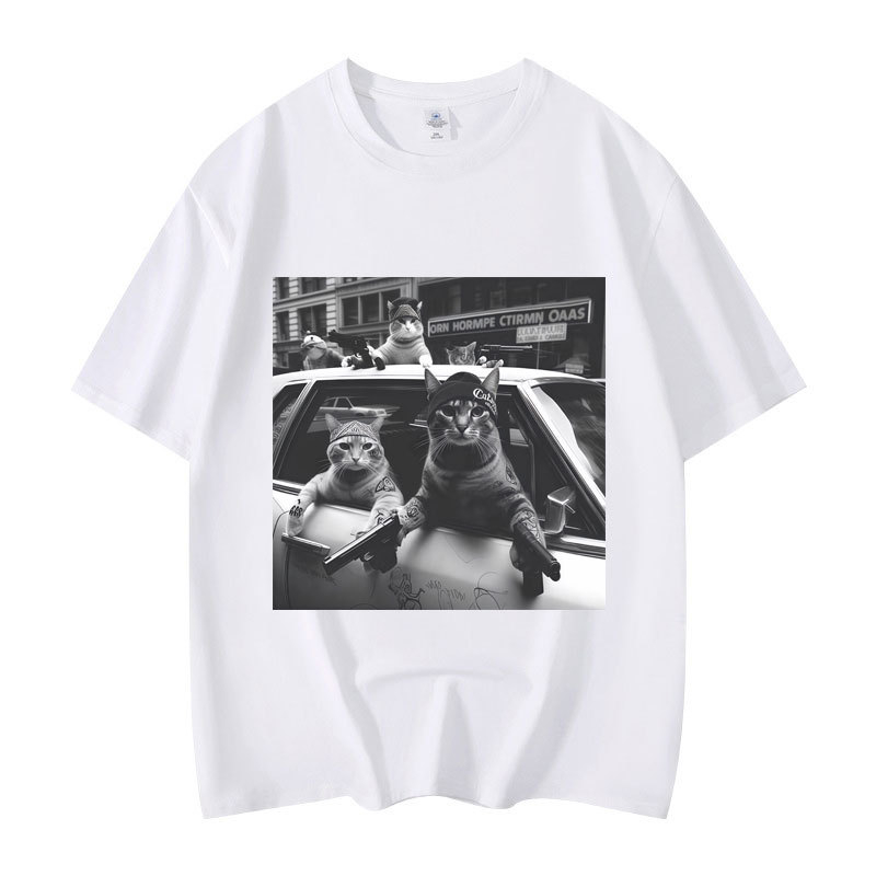 Majica s grafikom mačke, kratki rukav, okrugli izrez, 95% pamuk, toplinski prijenos otiska