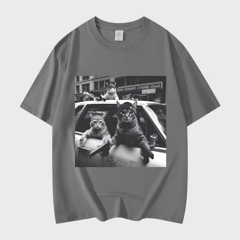 Majica s grafikom mačke, kratki rukav, okrugli izrez, 95% pamuk, toplinski prijenos otiska