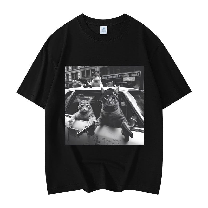 Majica s grafikom mačke, kratki rukav, okrugli izrez, 95% pamuk, toplinski prijenos otiska