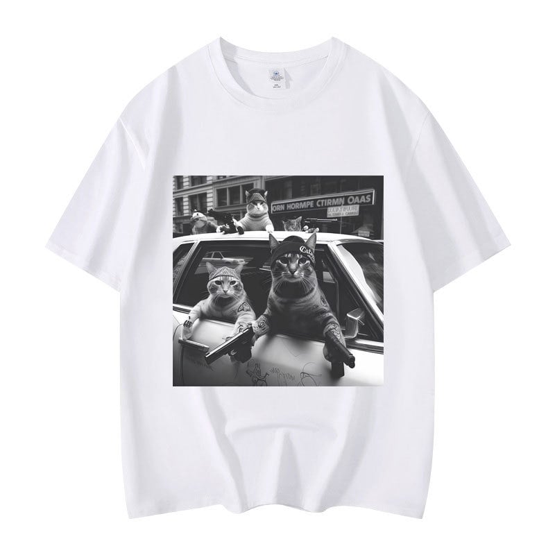 Majica s grafikom mačke, kratki rukav, okrugli izrez, 95% pamuk, toplinski prijenos otiska