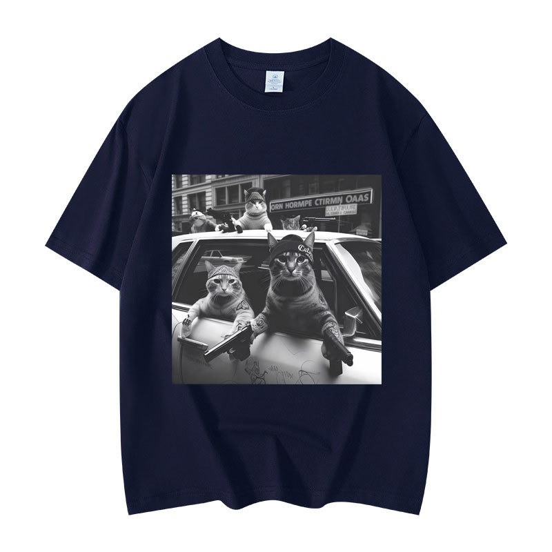 Majica s grafikom mačke, kratki rukav, okrugli izrez, 95% pamuk, toplinski prijenos otiska