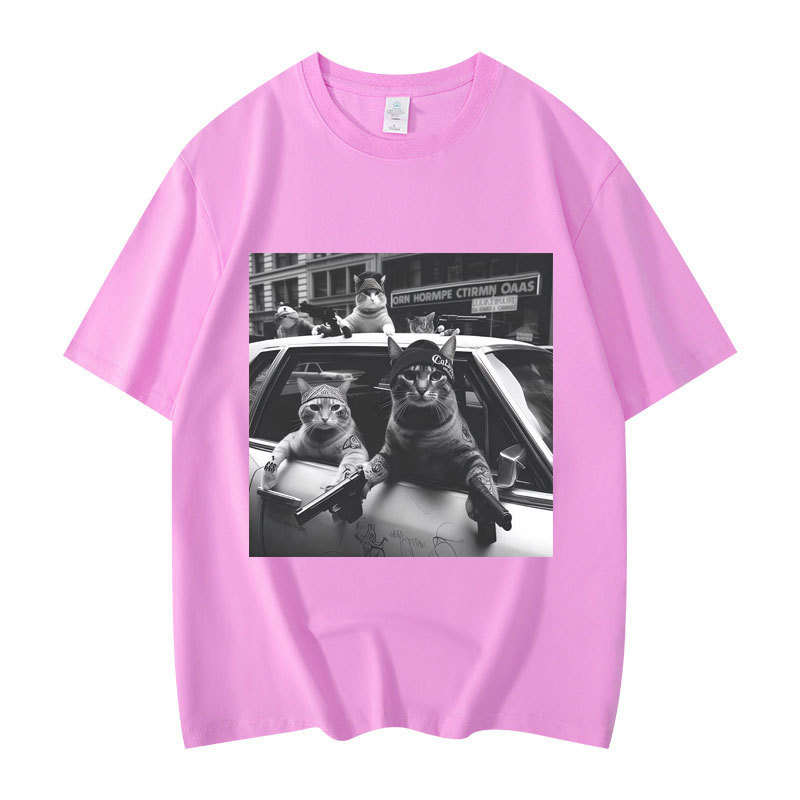 Majica s grafikom mačke, kratki rukav, okrugli izrez, 95% pamuk, toplinski prijenos otiska