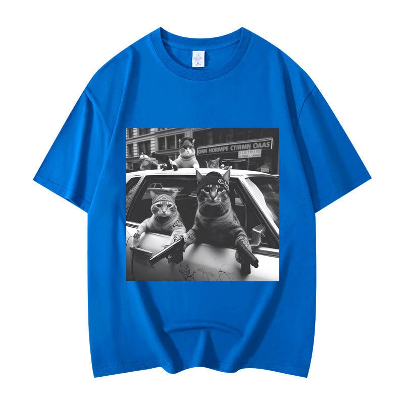 Majica s grafikom mačke, kratki rukav, okrugli izrez, 95% pamuk, toplinski prijenos otiska