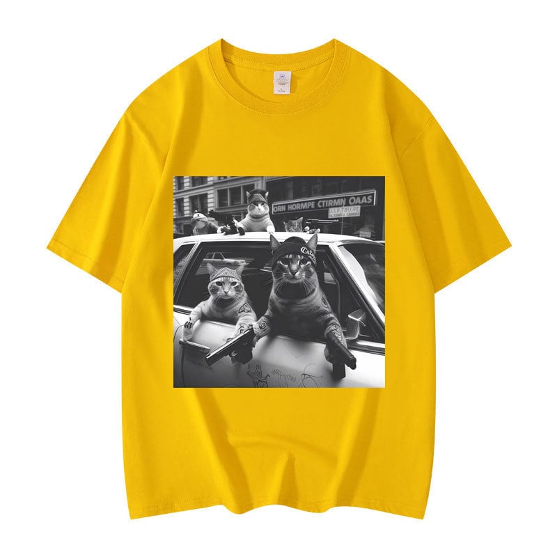 Majica s grafikom mačke, kratki rukav, okrugli izrez, 95% pamuk, toplinski prijenos otiska