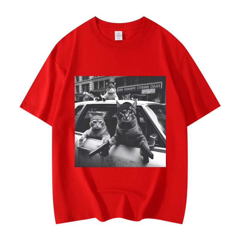 Majica s grafikom mačke, kratki rukav, okrugli izrez, 95% pamuk, toplinski prijenos otiska