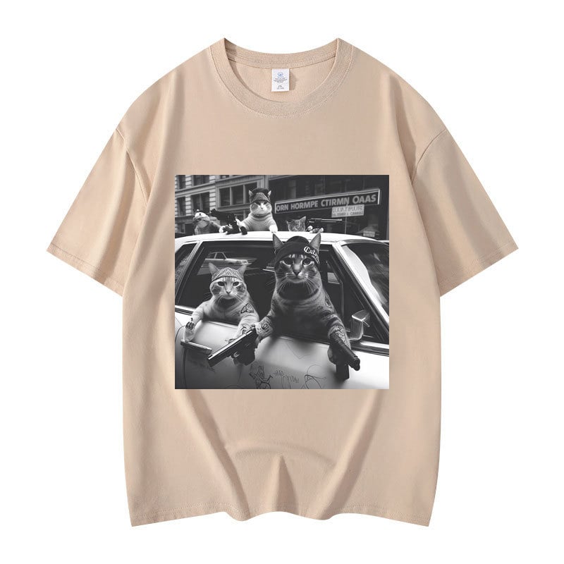 Majica s grafikom mačke, kratki rukav, okrugli izrez, 95% pamuk, toplinski prijenos otiska