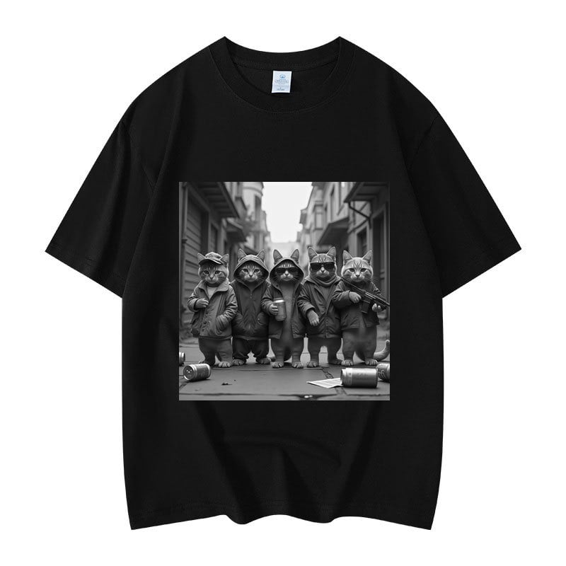 Majica s grafikom mačke, kratki rukav, okrugli izrez, 95% pamuk, toplinski prijenos otiska