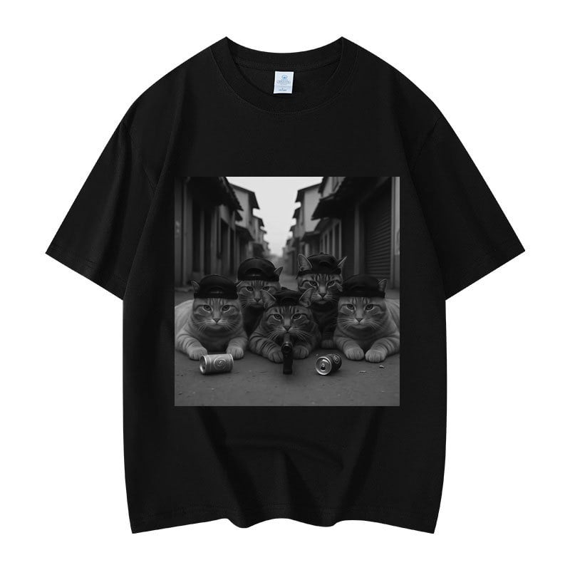 Majica s grafikom mačke, kratki rukav, okrugli izrez, 95% pamuk, toplinski prijenos otiska