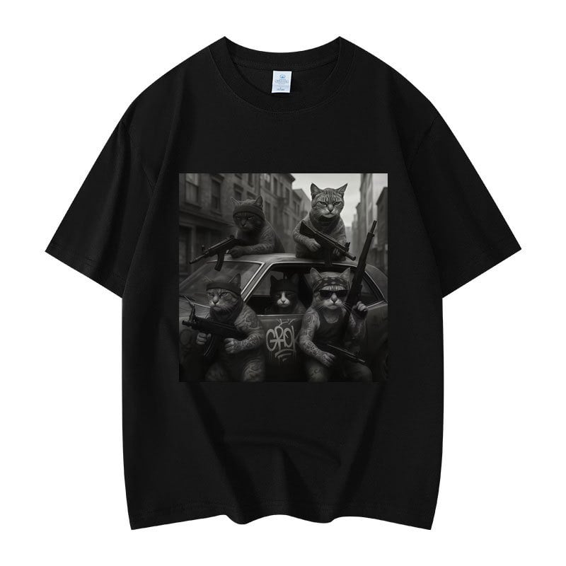 Majica s grafikom mačke, kratki rukav, okrugli izrez, 95% pamuk, toplinski prijenos otiska