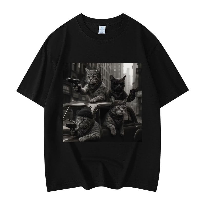 Majica s grafikom mačke, kratki rukav, okrugli izrez, 95% pamuk, toplinski prijenos otiska