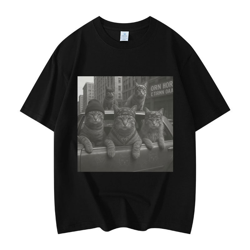 Majica s grafikom mačke, kratki rukav, okrugli izrez, 95% pamuk, toplinski prijenos otiska