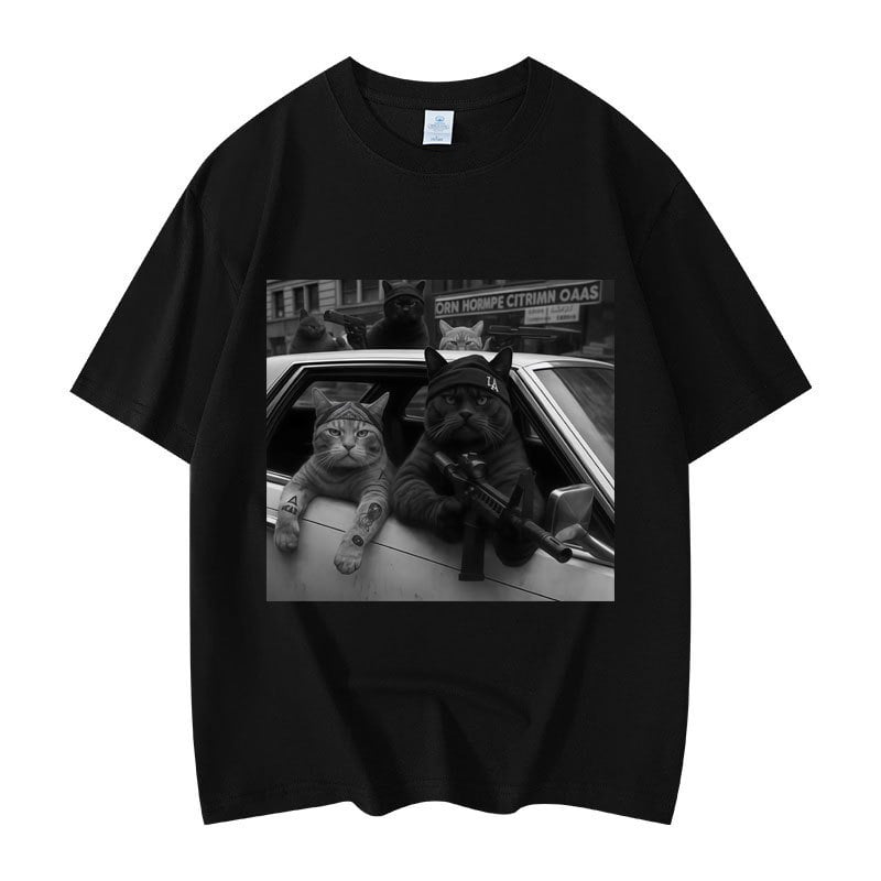 Majica s grafikom mačke, kratki rukav, okrugli izrez, 95% pamuk, toplinski prijenos otiska