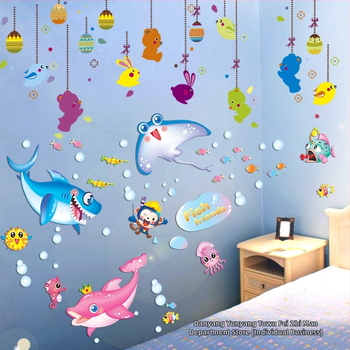 Sienas uzlīme bērnu istabai — karikatūras motīvs, PVC materiāls, ūdensizturīgs, 1 gab., plakans dizains