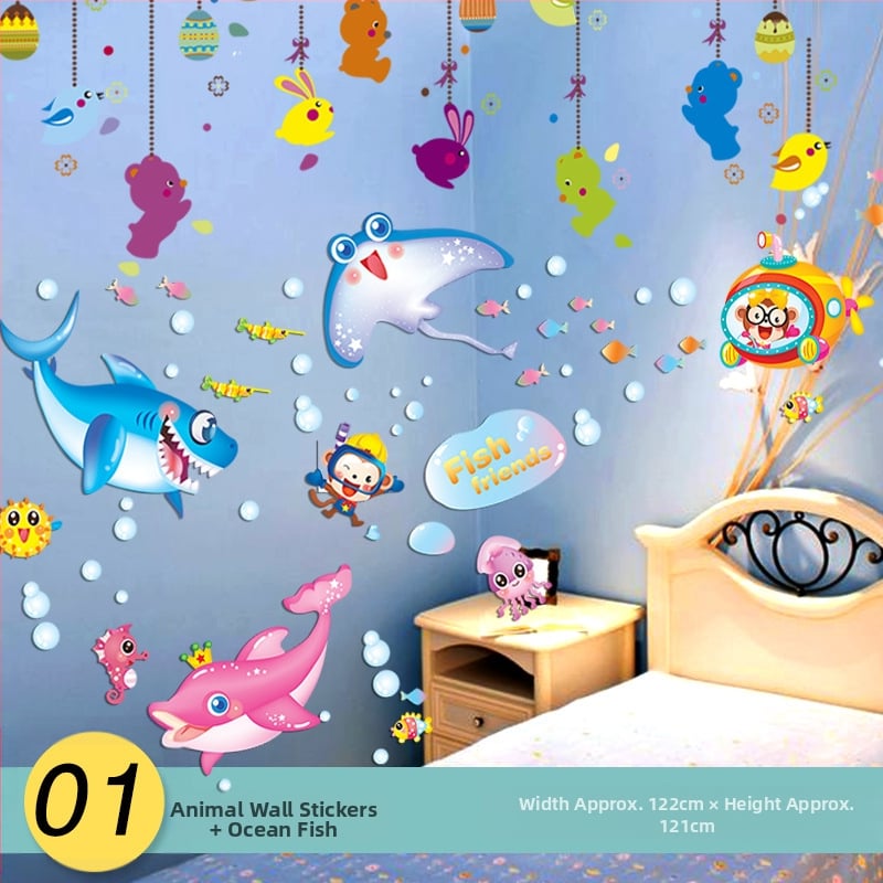 Sienas uzlīme bērnu istabai — karikatūras motīvs, PVC materiāls, ūdensizturīgs, 1 gab., plakans dizains