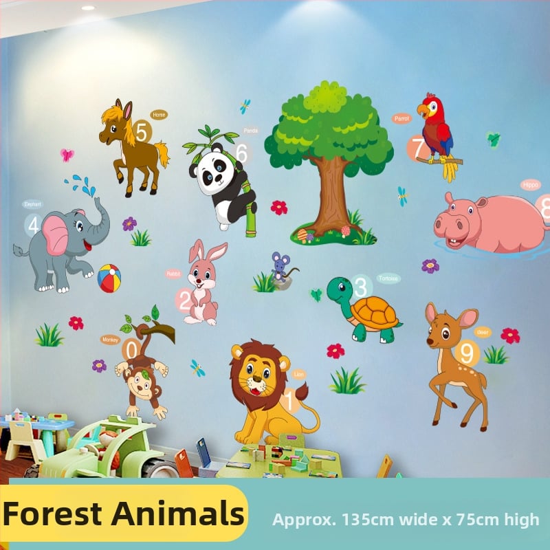 Sienas uzlīme bērnu istabai — karikatūras motīvs, PVC materiāls, ūdensizturīgs, 1 gab., plakans dizains