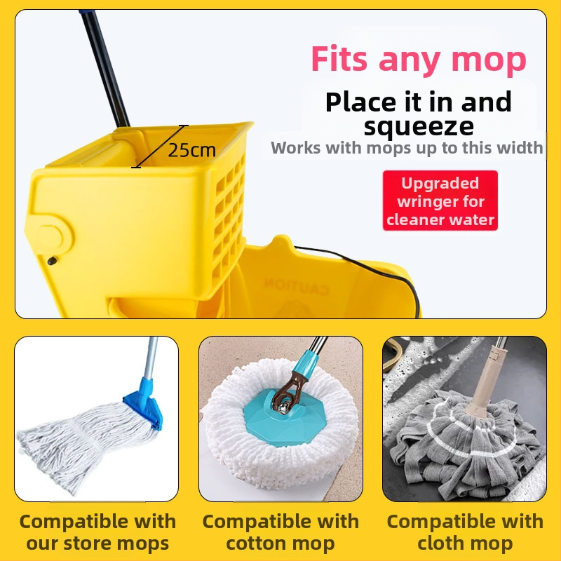Kôš na mop s otočným lisom; mop z bavlnenej priadze; plastová tyč na mop; sušenie 80–90%; nosnosť pod 10 kg
