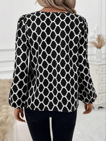 Cămașă damă din poliester, imprimeu abstract, mâneci lungi, guler rotund, stil pul-over