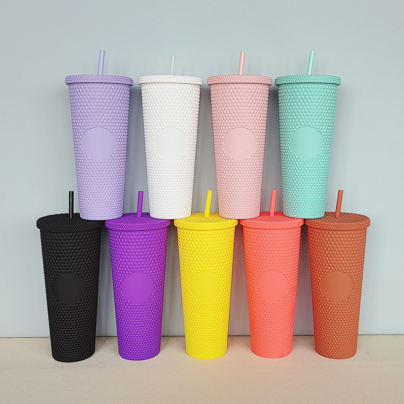 Durian šalica, dvostruko slojevita plastična čaša sa slamkom, ekološka