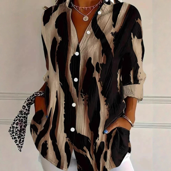 Cămașă cu model 3D, mâneci 7/8, guler pătrat, poliester